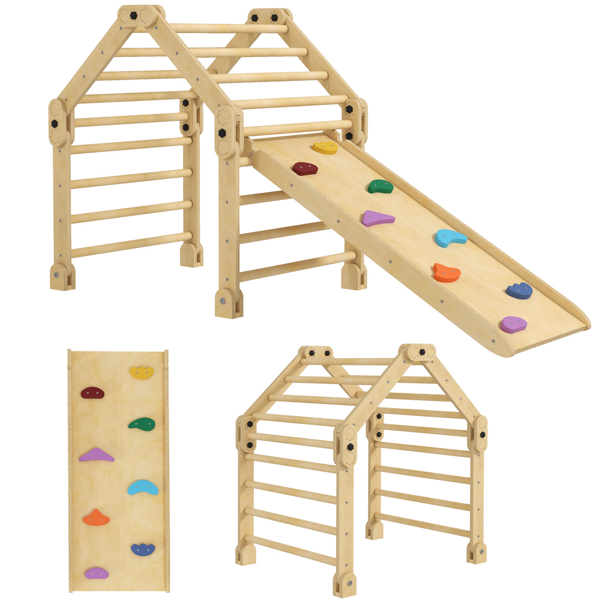 Klimrek - 3-in-1 - ladder & glijbaan - naturel