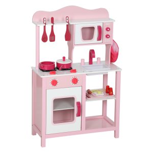 Speelkeuken - houten accessoires - compact keukengerei - roze