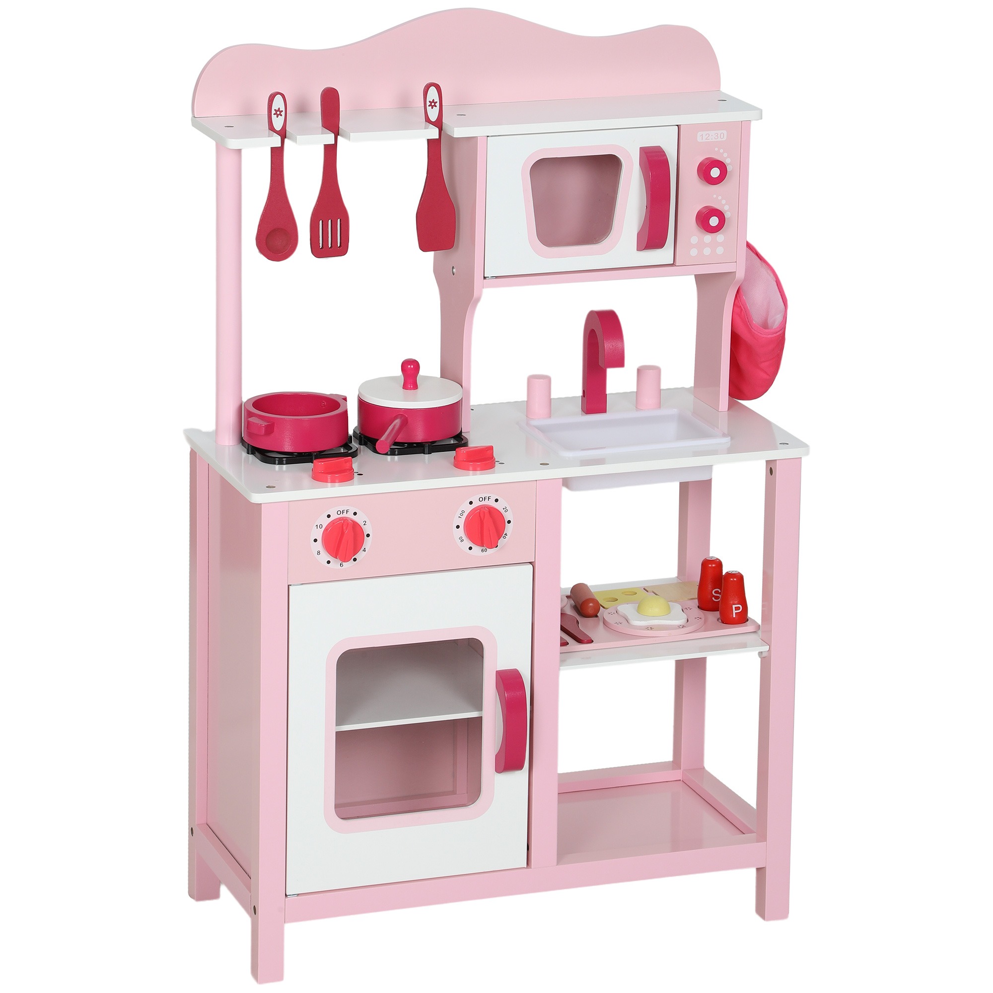 Speelkeuken - houten accessoires - compact keukengerei - roze