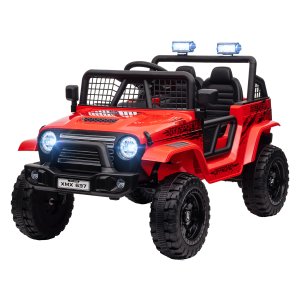 Kinder elelctrische auto met LED-lampen en toeter - rood