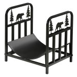 Houten rek met berenscène - Berenscène - Metalen frame – Verhoogde bodemplaat - Zwart