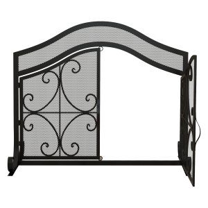 Haardbescherming - Elegant design - Dubbele deuren - Zwart