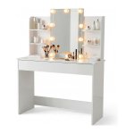 Make-up Tafel – Kaptafel met Spiegel & Verlichting – Lade met 3 vakken - Wit