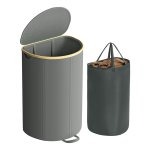 Opbergoplossing - Wasmand - 90 liter - met deksel - leisteengrijs