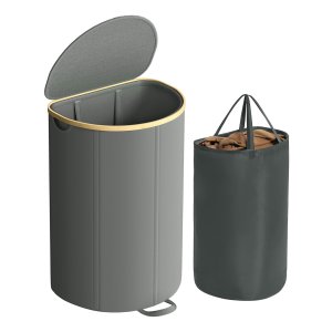 Opbergoplossing - Wasmand - 90 liter - met deksel - leisteengrijs