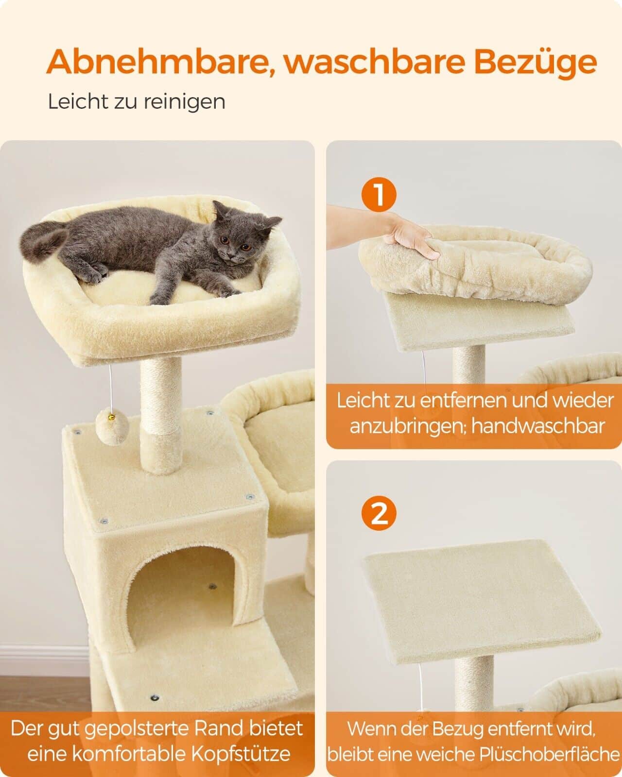 UISEBRT Krabpaal 130 cm hoog kattenhuis, klimtoren met meerdere