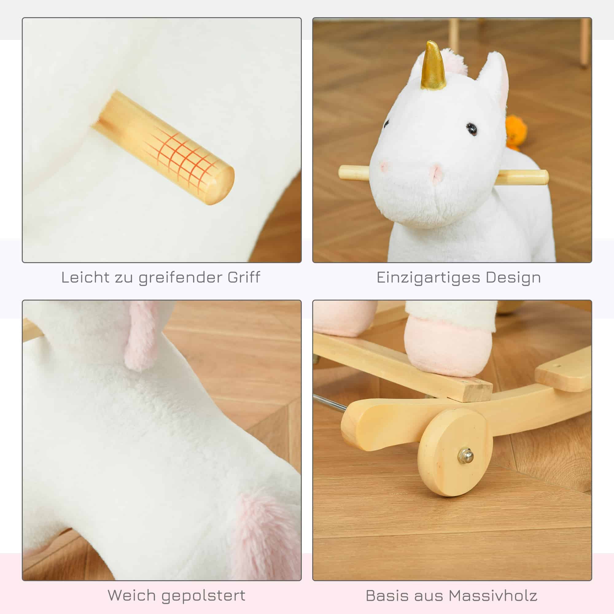 HOMCOM Schommelpaard 2-in1 Schommeldier Babyschommel Speelgoed Kinderen Tonen Wielen Geel 330 136 4251774917216
