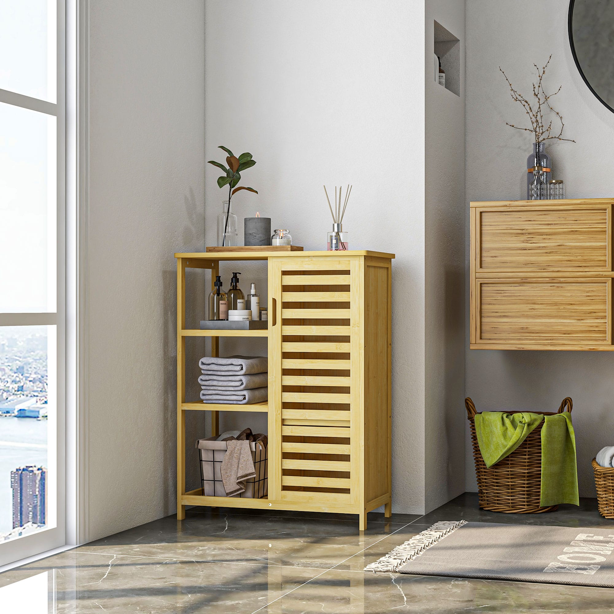 Badkamer kast badkamer kast met kast compartiment, 3 open niveaus