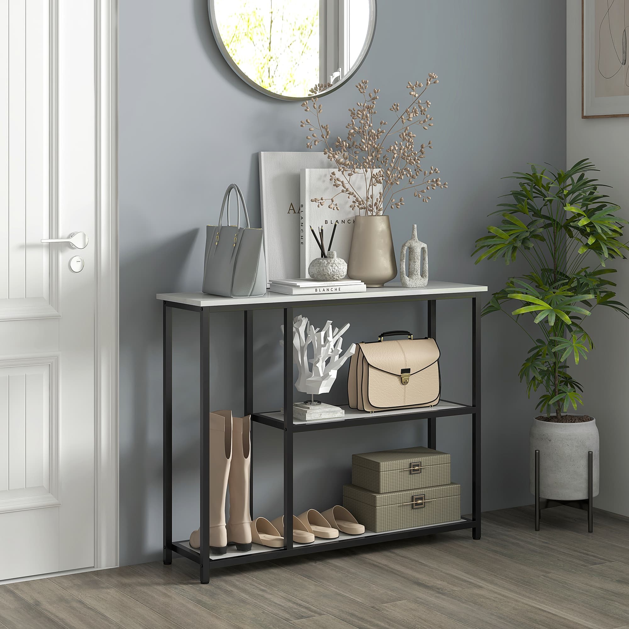 GIANTEX Consoletafel met 2 niveaus, 100 x 30 x 79 cm, metalen frame in