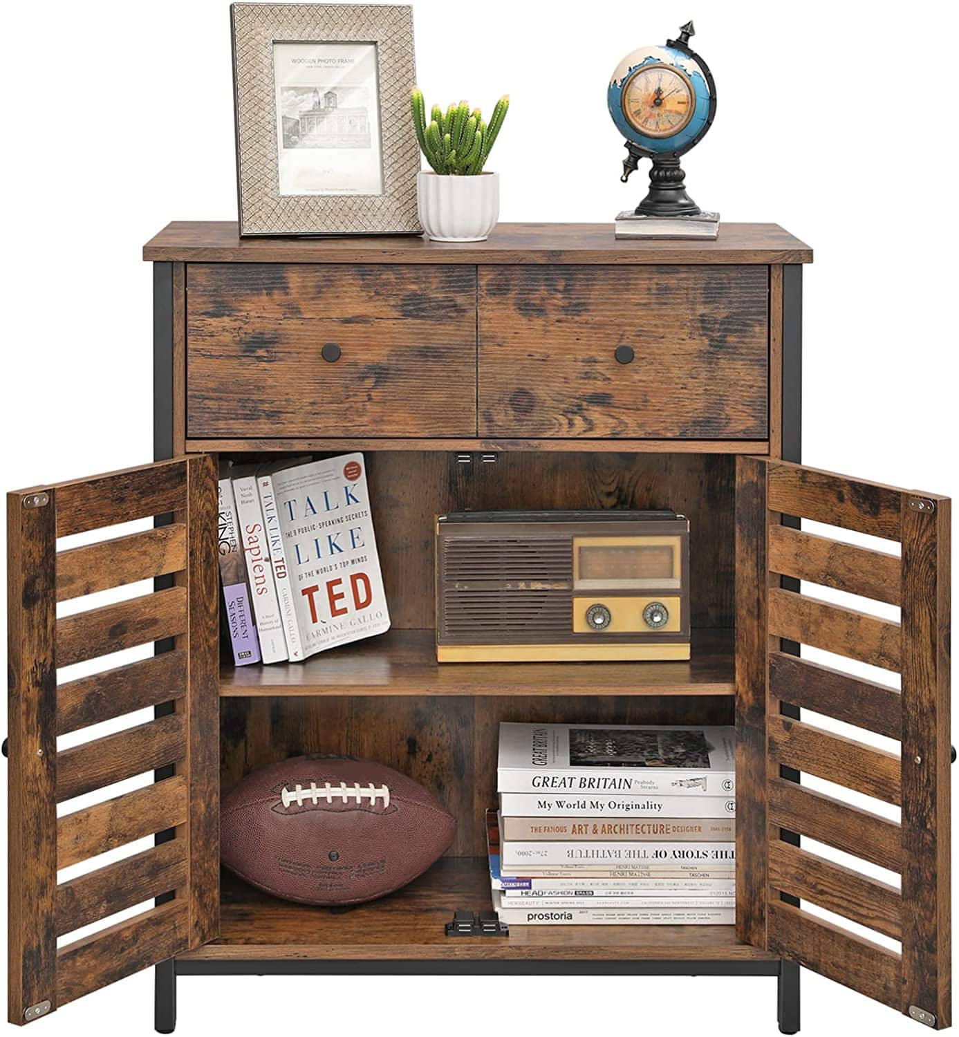 Zijkast, Dressoir Met Plank En Lade, Keukenkast, Met Lamellen Deuren